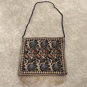 Embroidered Black and Tan Crossbody Bag